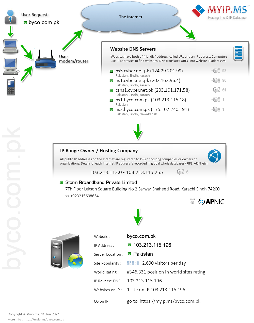Byco.com.pk - Website Hosting Visual IP Diagram