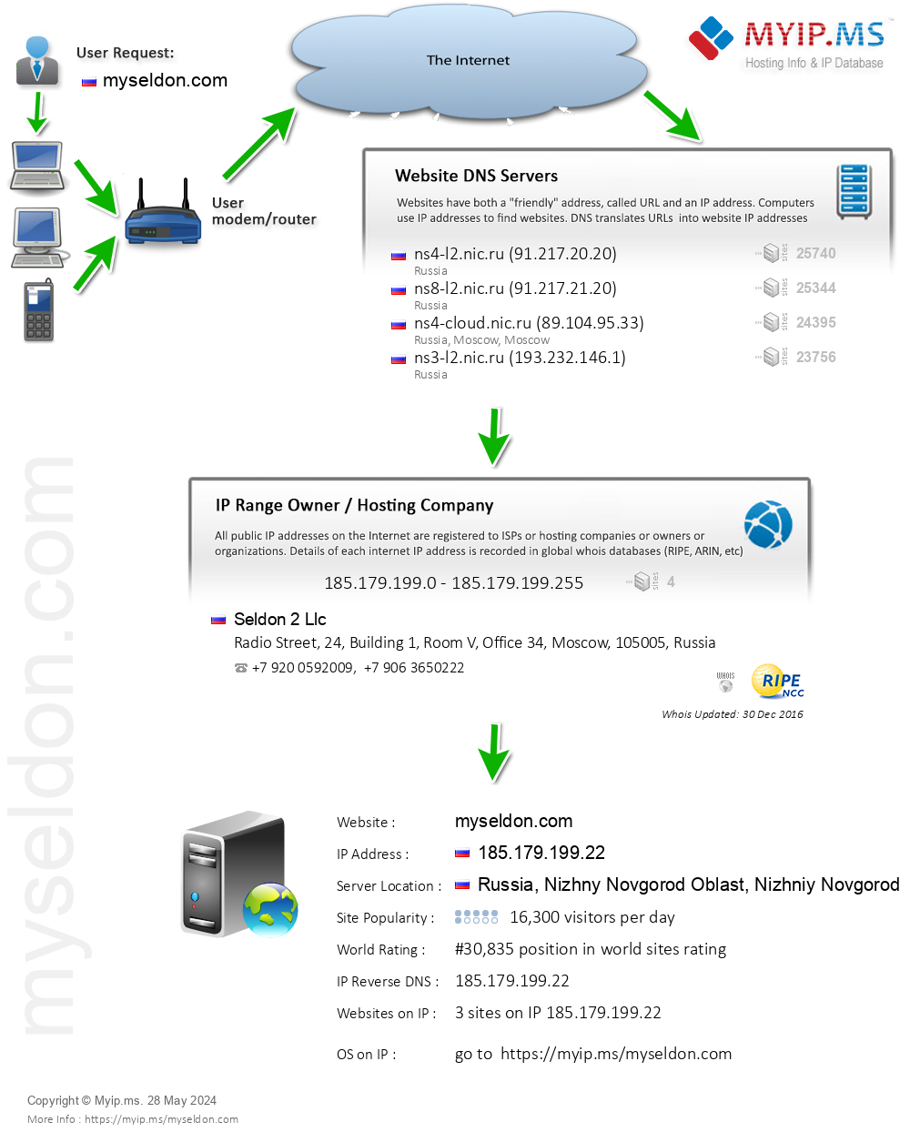 Myseldon.com - Website Hosting Visual IP Diagram