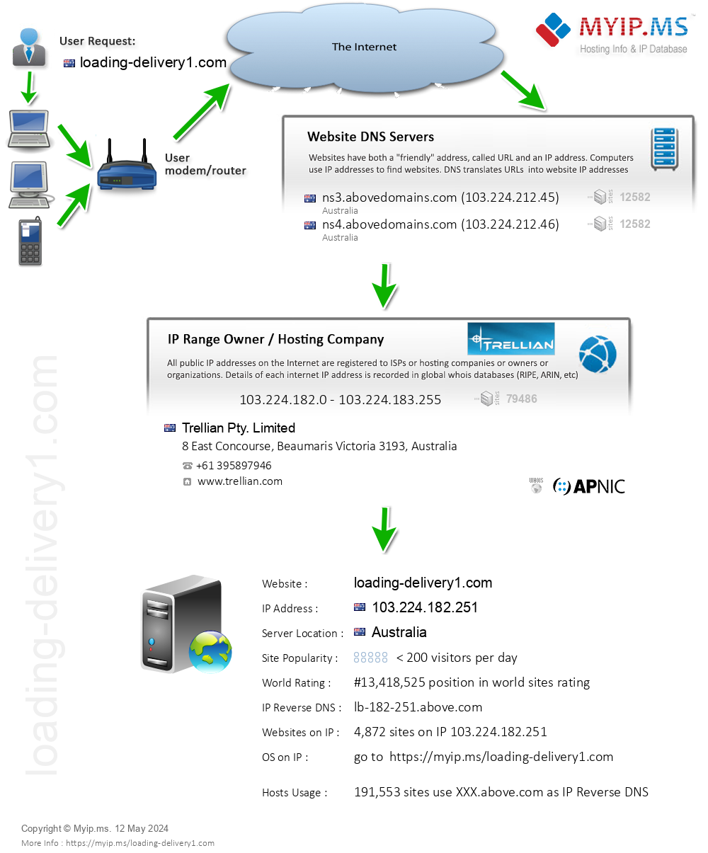 Loading-delivery1.com - Website Hosting Visual IP Diagram
